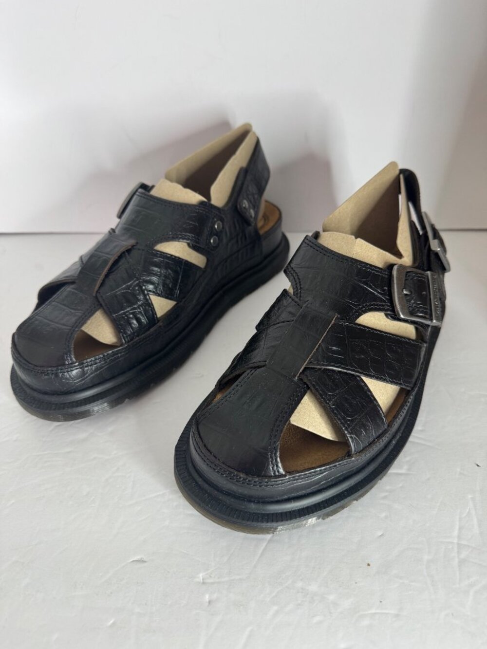 Dr. Martens Archive Sandal Fisherman Crocodile Analine Leather Brown EU 37 US 6 - Picture 4 of 7